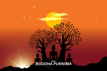 Fototapeta na wymiar illustration of meditating Buddha under a tree