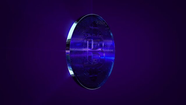 Glass Bitcoin, BTC dynamic rotation, spinning. Blockchain technology, mining, crypto currency concept. Worldwide digital payment system, business. Close up view. 3D Render, 4K seamless loop animation