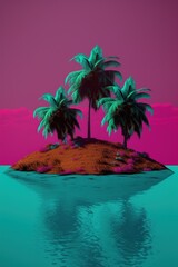 Pop Art Island With Coconut tree.Generative Ai
