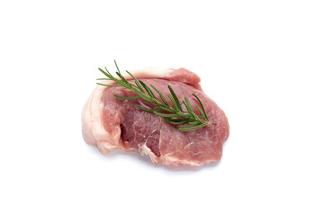 Pork meat with rosemary on white background.
