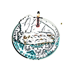 Color sketch of a birthday cake with transparent background