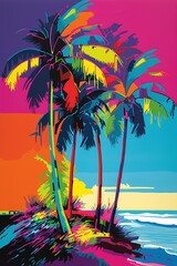 Fototapeta na wymiar Pop Art Island With Coconut tree.Generative Ai