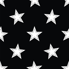 Fototapeta premium Endless Aesthetic Texture with Cute Magical Stars. Trendy Kids Print on Black. Futuristical Seamless Pattern. Vector Contour Illustration. Coloring Book Page