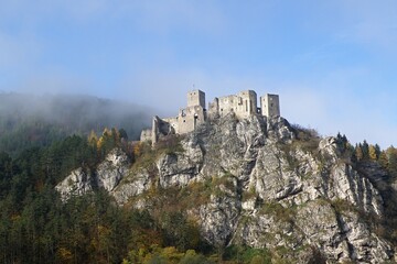 Fototapeta na wymiar Ruins of Strecno Castle above the Vah River, Slovakia.