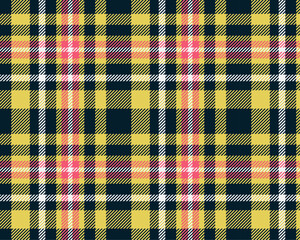 Blue yellow pink plaid pattern. Vector illustration.
