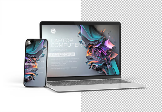 Mobile Phone and Laptop Mockup on Transparent Background