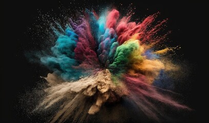  a colorful explosion of colored powder on a black background photo.  generative ai