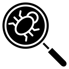 bug detection magnifying glass icon.