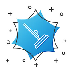 White line Mop icon isolated on white background. Cleaning service concept. Blue hexagon button. Vector