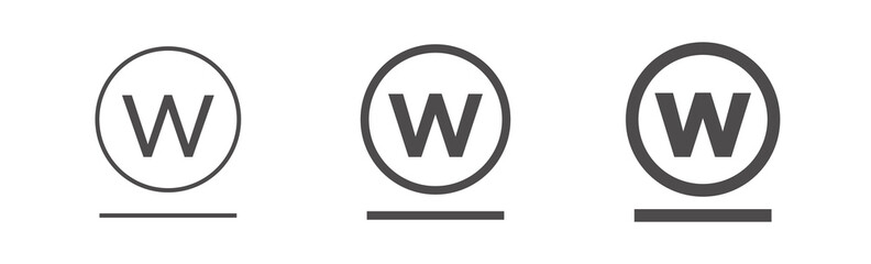 Clothes care icon, MILD PROFESSIONAL WET-CLEANING. International marking of fabric on the label. Set of washing symbol of different thickness.
