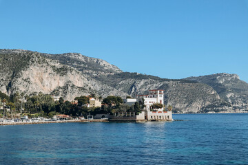 View of the famous Greek-style villa Kerylos, built in the early 20th century on the French Riviera
