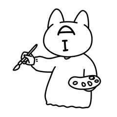 お絵かきをする猫型人工知能（線画）