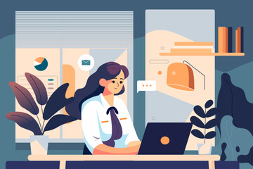 Employees communicate in the office, the background is the office and plants, vector illustration