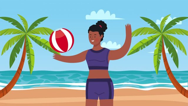 afro woman playing on the beach animation