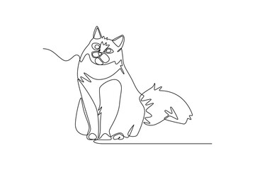 Continuous one-line drawing cat is sitting on the floor. Animals concept single line draw design graphic vector illustration