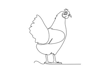 Continuous one-line drawing of chicken looking for food. Animals concept single line draw design graphic vector illustration