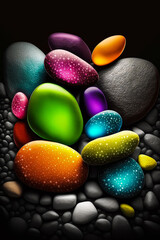 Colorful stones on black background. Generative AI