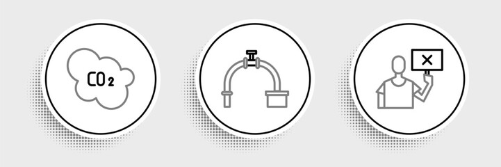 Set line Nature saving protest, CO2 emissions cloud and Industry pipe and valve icon. Vector