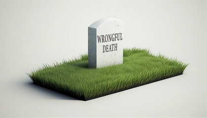 Wrongful death legal concept is written on tombstone in graveyard.    Created with generative ai tools. - 582429789