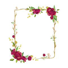 frame with red peonies flowers