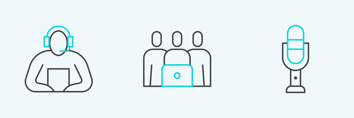 Set line Microphone, Student and Online class icon. Vector