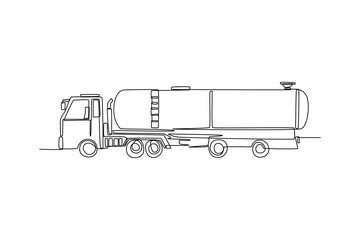 Single one-line drawing gas tank car goes to the gas station. Gas station concept continuous line draw design graphic vector illustration