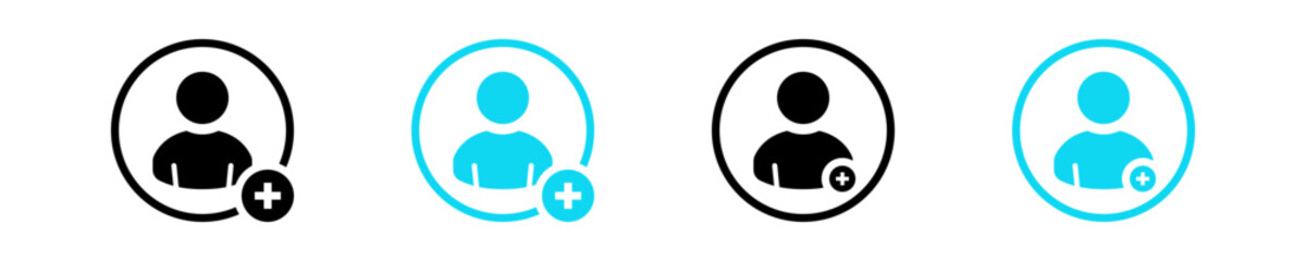 Add to friends icon set. Icon for applications and communications. Add user profile icon. Vector illustration.