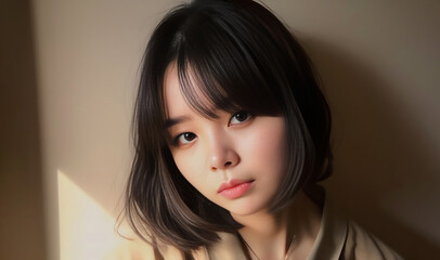 Fototapeta premium Teenager Asian Girl Face in General Public Place. She is Beautiful Girl was created by using generative AI tools.