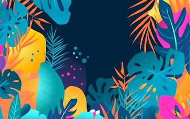 Vibrant tropical foliage illustration with bold colors, ideal for trendy backgrounds or nature themes.