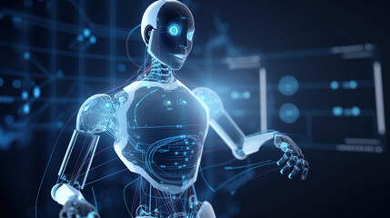 Robot touching a big data network connection. Science and artificial intelligence technology. innovation and futuristic. AI. Machine learning. generative ai.