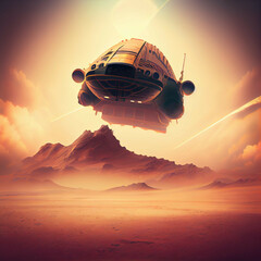 Obraz na płótnie Canvas Spaceship landing on a distant planet - Generative AI
