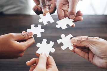 People, hands or puzzle strategy for problem solving ideas with planning, team building or...