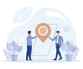 Sales and SEO digital strategy concept, local search optimization, mobile media, flat vector modern illustration 