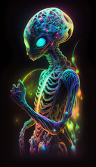 A Wild mystical glowing, iridescent, bioluminescent, alien anthropomorphic creature, AI Generative