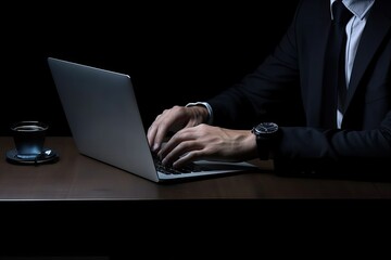 close up business man on laptop, generative ai