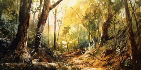 jungle forest, watercolor painting, generative ai