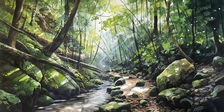 jungle forest, watercolor painting, generative ai