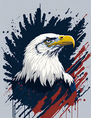 Bald eagle, patriotic american with american splash art. AI gnerated illustration