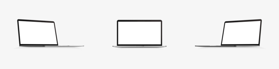 Laptop layout. Realistic laptop mockup with blank screen isolated on gray background.  EPS 10