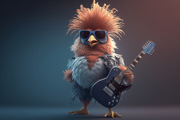 Rockin' Chicken: A Crazy Hen with a Guitar Playing Rockstar on Stage
