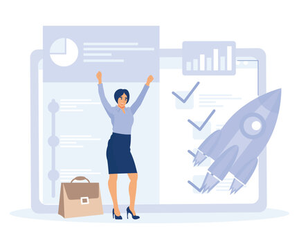 Project implementation  concept, vision and scope, management software and deadline, flat vector modern illustration