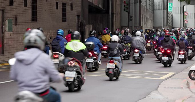Crowded of motor bike in taipei city