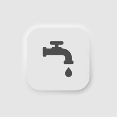 Watertap with waterdrop icon in neumorphism style. Icons for business, white UI, UX. Hygiene symbol. Water dispencer, washing hands. Neumorphic style. Vector illustration.