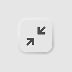 Fullscreen button in neumorphism style. Icons for business, white UI, UX. Minimize window symbol. Arrows, decrease. Neumorphic style. Vector illustration.
