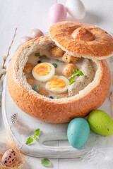 Homemade sour soup as a classic Easter dish.