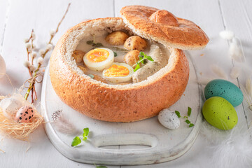 Traditional sour soup as a classic Easter dish.