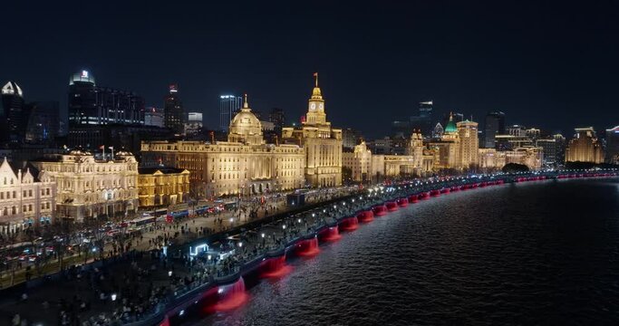 Aerial view of concession in Shanghai China. Drone shot footage