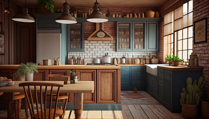 Coastal Rustic A Warm and Inviting Kitchen with Natural Wood Accents and Vintage Touches Generative AI