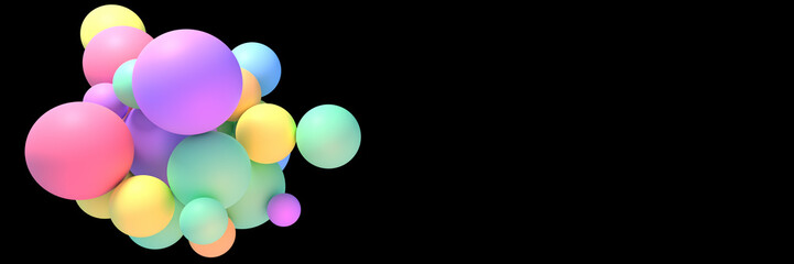 3d rendered colorful balls on black background.