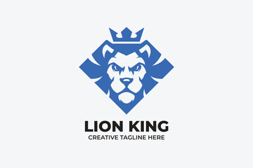 Lion King Logo in Blue Color and Diamond Shape